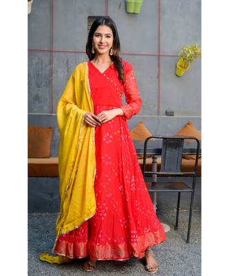 Red bandhani angrakha set 3