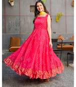Magenta pleated anarkali with golden dupatta