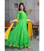Green angrakha anarkali with golden dupatta