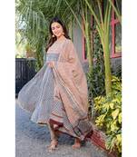 Grey & maroon gota dress with pant and block printed dupatta