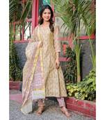 Golden block print suit set