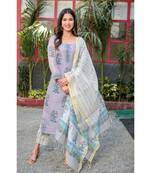 Lavender block print chanderi kurta pant set