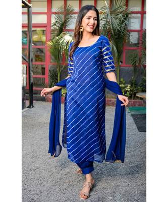 Blue leheriya kurta afghani salwar dupatta set 2