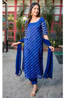 Blue leheriya kurta afghani salwar dupatta set