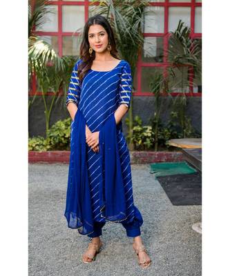 Blue leheriya kurta afghani salwar dupatta set 3