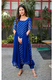 Blue leheriya kurta afghani salwar dupatta set