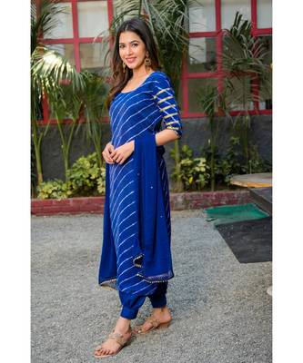 Blue leheriya kurta afghani salwar dupatta set 4