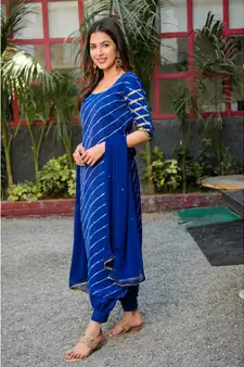 Blue leheriya kurta afghani salwar dupatta set