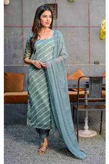 Grey leheriya kurta with salwar & dupatta set