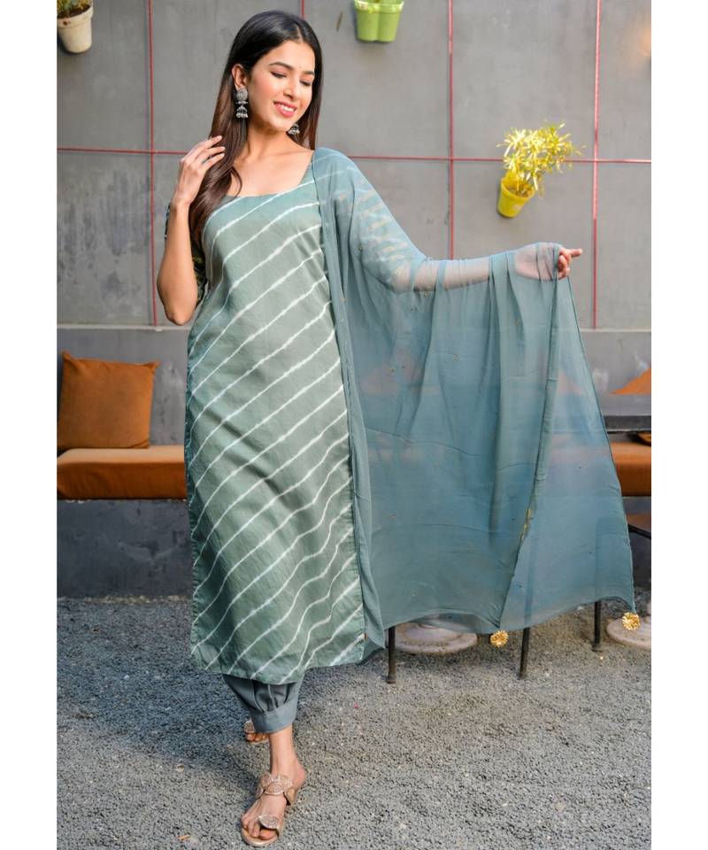 Grey leheriya kurta with salwar & dupatta set