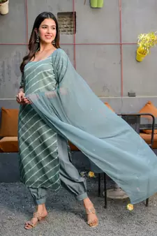Grey leheriya kurta with salwar & dupatta set