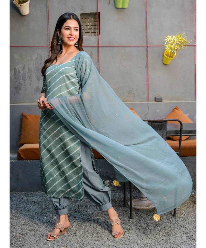 Grey leheriya kurta with salwar & dupatta set