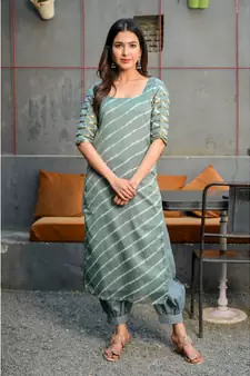 Grey leheriya kurta with salwar & dupatta set