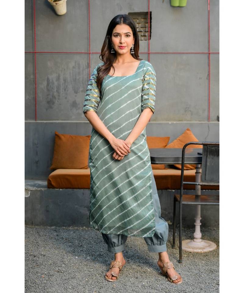 Grey leheriya kurta with salwar & dupatta set