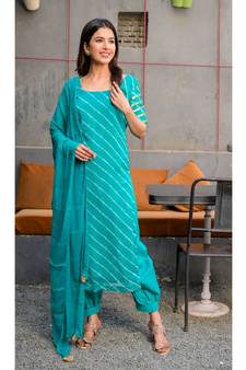 Teal green leheriya kurta with salwar & dupatta set