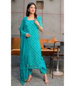 Teal green leheriya kurta with salwar & dupatta set