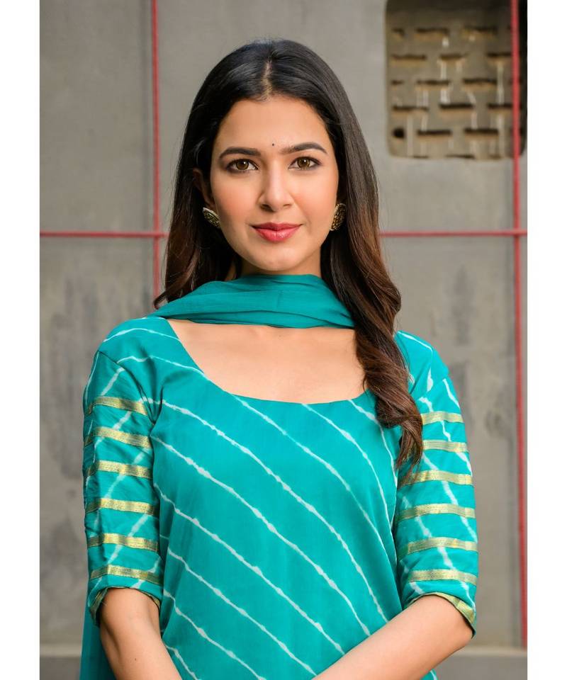 Teal green leheriya kurta with salwar & dupatta set