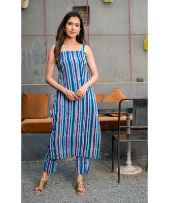 Blue stripes kurta pant set 1