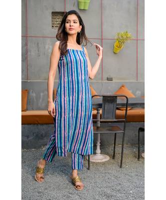 Blue stripes kurta pant set 3