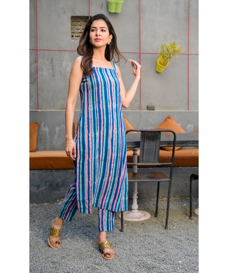 Blue stripes kurta pant set