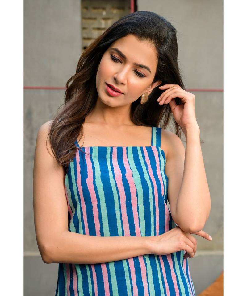 Blue stripes kurta pant set