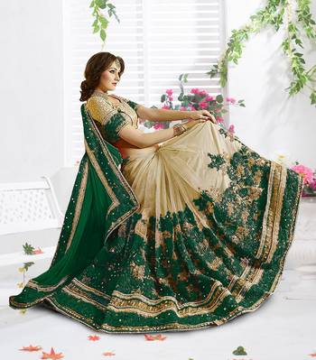Trendmalls  Embroidery Bollywood Satin Chiffon And Net Green Traditional Wedding Party Wear Bridal Saree With Blouse   1