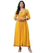 Mustard embroidered viscose rayon maxi-dresses