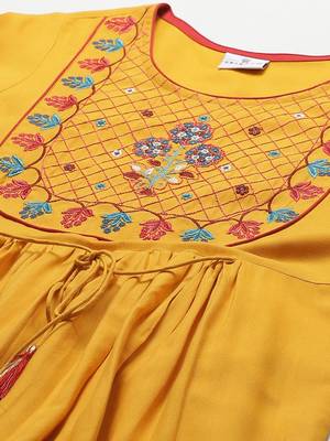 Mustard embroidered viscose rayon maxi-dresses 2