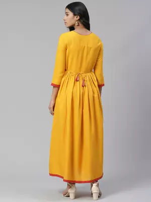 Mustard embroidered viscose rayon maxi-dresses 4