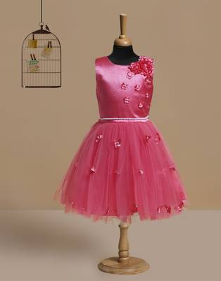 pink satin kids frocks 1