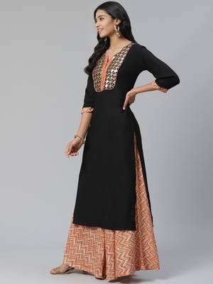 Black plain viscose rayon ethnic-kurtis 3
