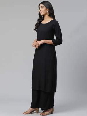 Black plain viscose rayon ethnic-kurtis 2