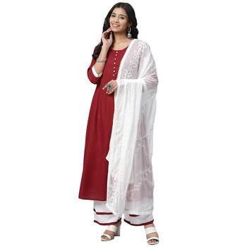 Red plain viscose rayon ethnic-kurtis 1