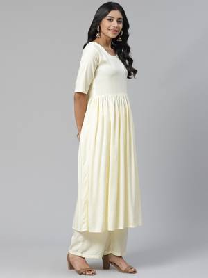 Cream plain viscose rayon ethnic-kurtis 3