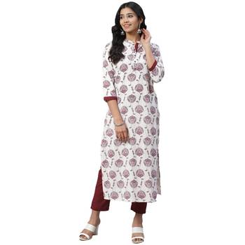 Beige printed cotton ethnic-kurtis 1