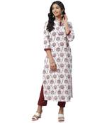 Beige printed cotton ethnic-kurtis