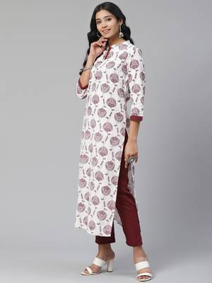 Beige printed cotton ethnic-kurtis 3