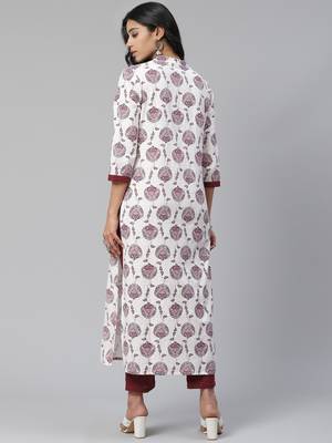 Beige printed cotton ethnic-kurtis 5