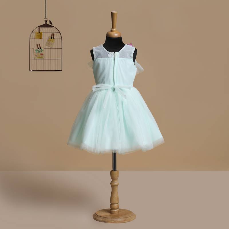 Pista Green faux_georgette kids girl gowns