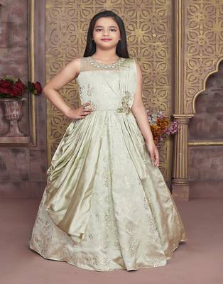 Pista Green polyester kids girl gowns 1