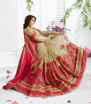 Trendmalls Embroidery Bollywood Satin Chiffon And Net Pink Party Wear Saree With Blouse 1
