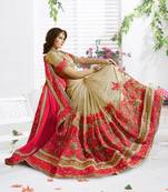 Trendmalls Embroidery Bollywood Satin Chiffon And Net Pink Party Wear Saree With Blouse