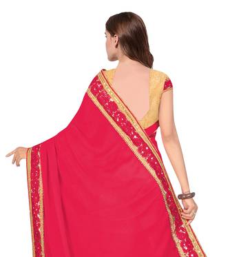Trendmalls Embroidery Bollywood Satin Chiffon And Net Pink Party Wear Saree With Blouse 4