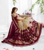Trendmalls Embroidery Bollywood Satin Chiffon and Net Purple Party Wear Saree With Blouse