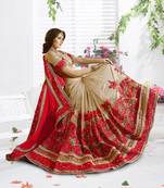 Trendmalls Embroidery Bollywood Satin Chiffon And Net Red Party Wear Saree With Blouse