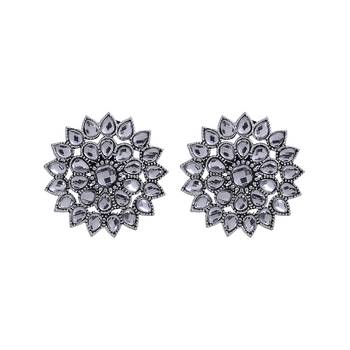 Unique Antiq Silver Flower Studs 3