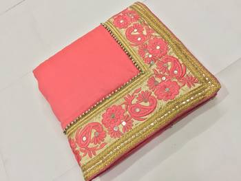 Trendmalls Embroidery Bollywood Satin Chiffon And Net Peach Party Wear Saree With Blouse 4