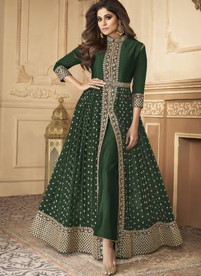  Shamita shetty Dark Green Golden style slit suit 1