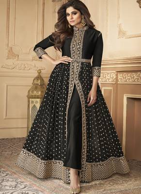  Shamita Shetty Black Golden Slit Style Pant suits 1