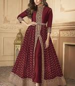  Shamita Shetty Red Golden Slit Style Pants Suits